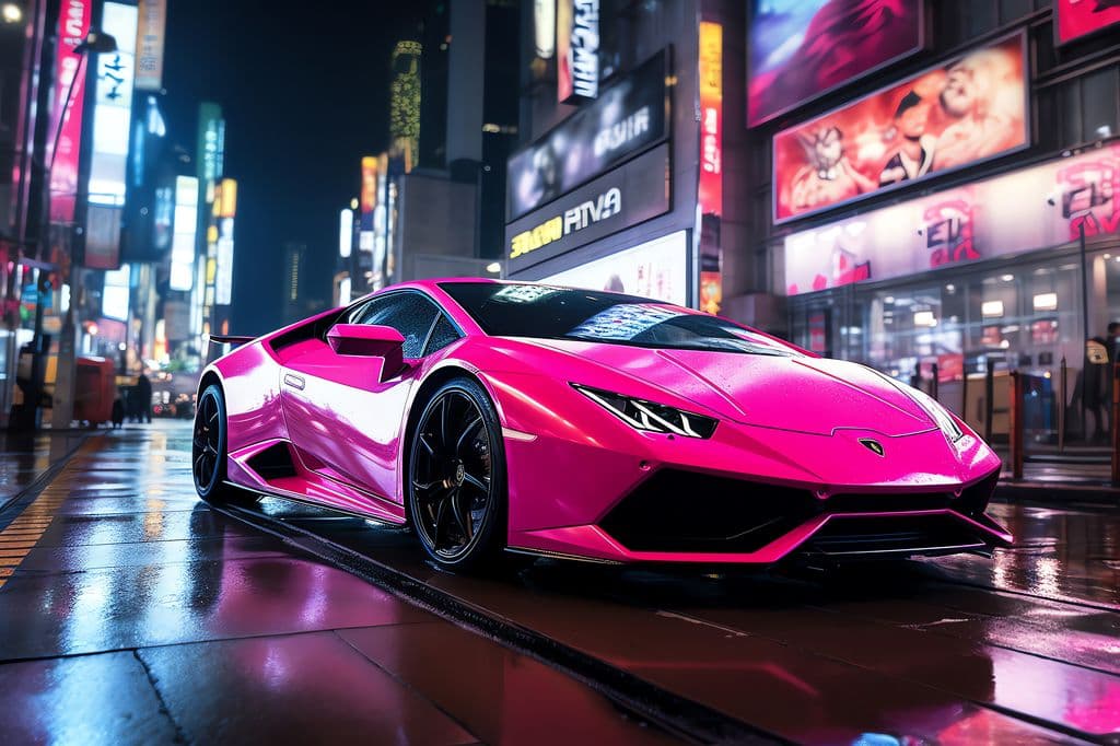 Neon Velocity: The Pink Urban Prowler - HD Wallpaper 5376x3584